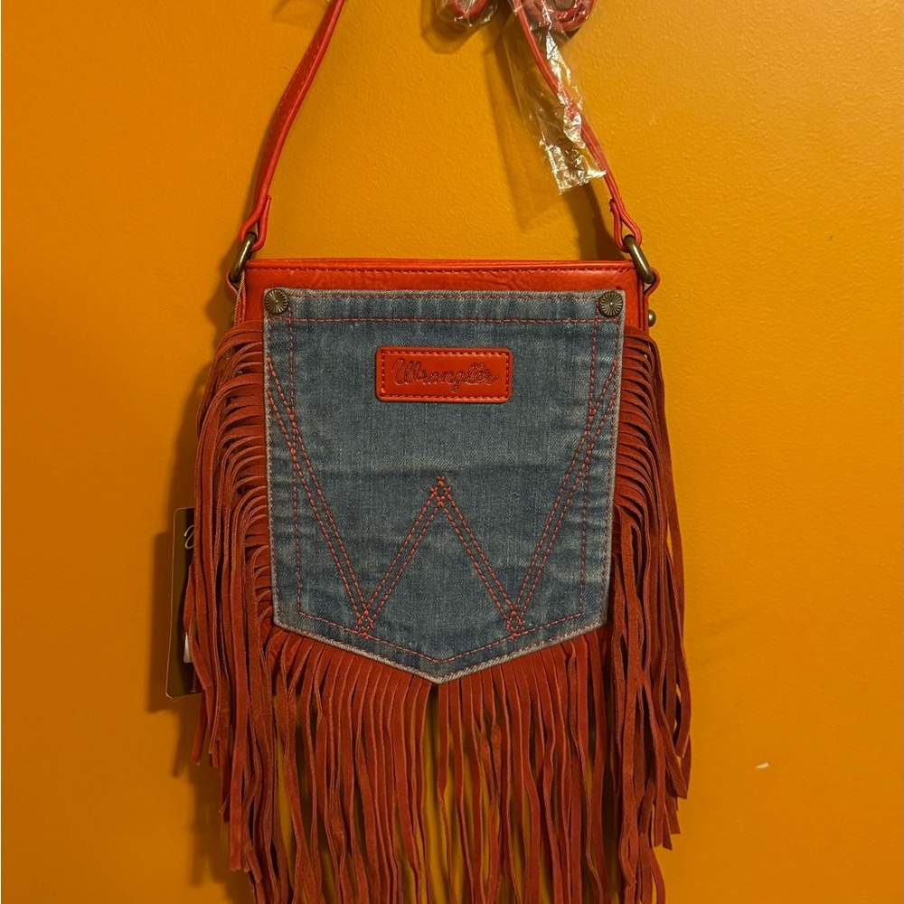 Wrangler Red Fringe Denim Pocket Crossbody